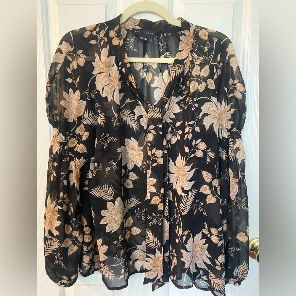 Sanctuary London Tie Neck Blouse/ Size Large